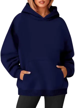 Hoodies For Women, Long Sleeve Oversized Fall Fashion Pullover Tops Casual Holiday Plain Sweatshirts With Pockets