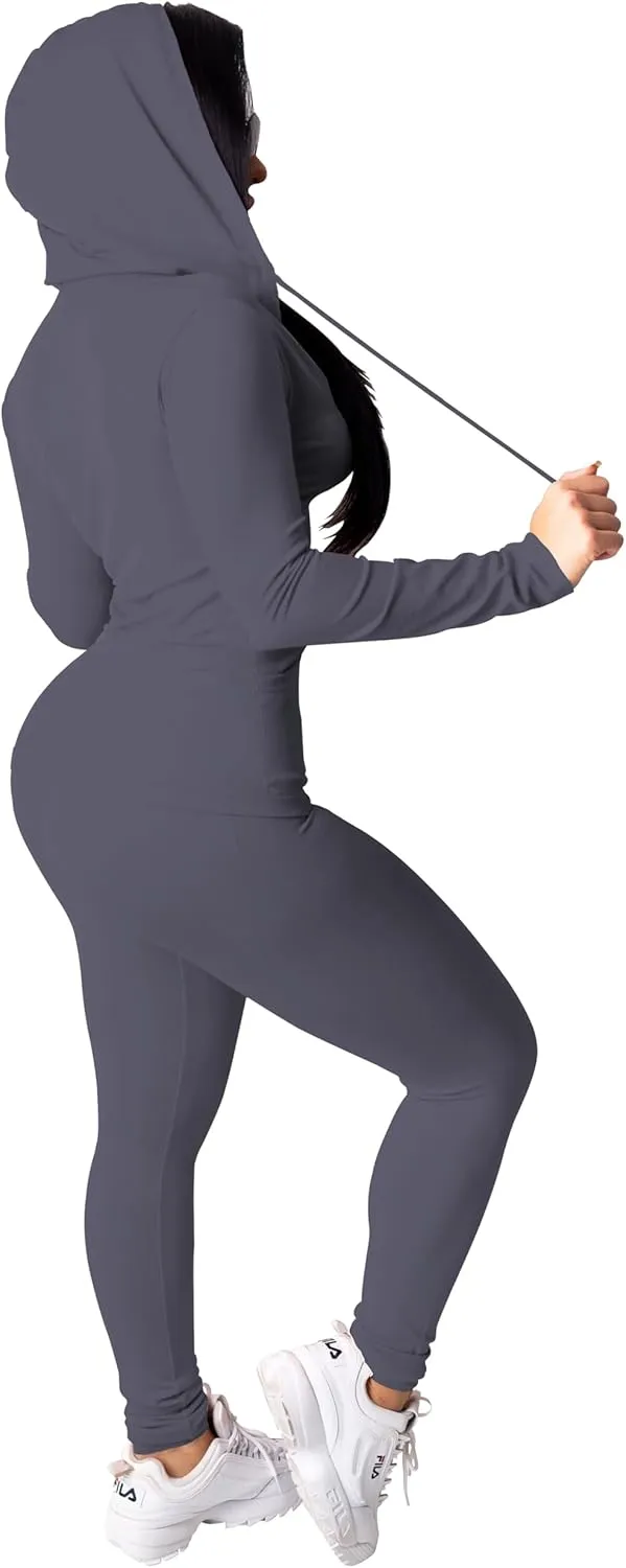 HTD Two Piece Outfits For Women Long Sleeve Tracksuit Bodycon Workout Set Jogger Sets