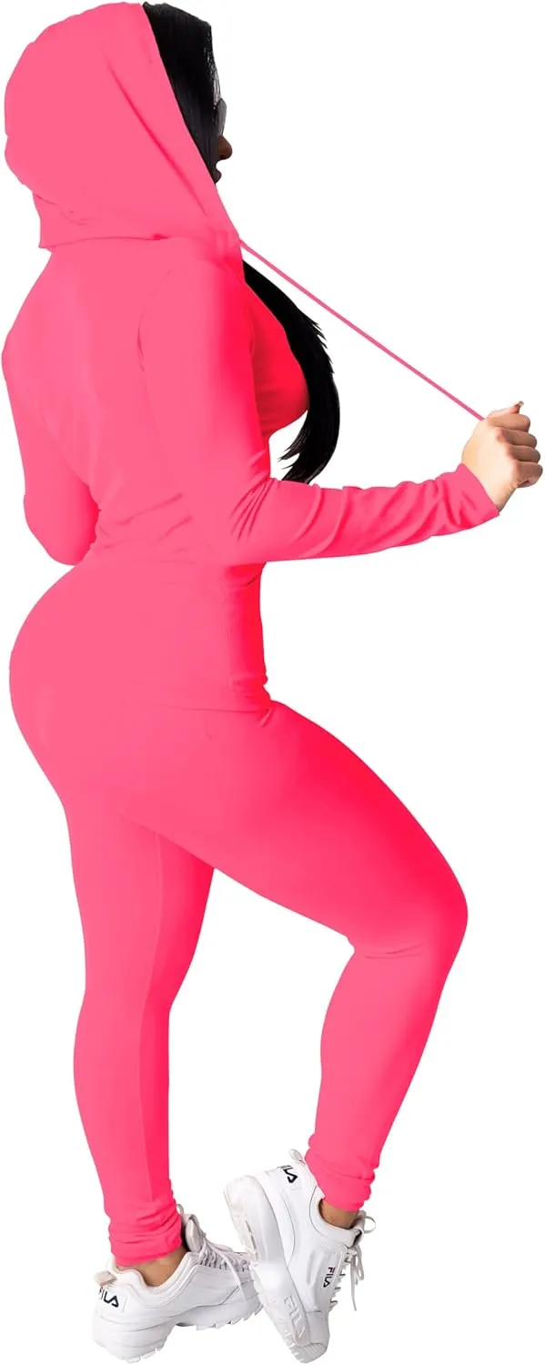 HTD Two Piece Outfits For Women Long Sleeve Tracksuit Bodycon Workout Set Jogger Sets
