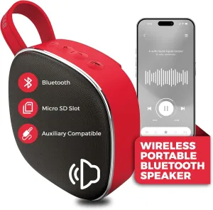 HyperGear Bluetooth Speaker - Portable Bluetooth Speakers with Powerful Loud HD Stereo Sound, Built-in Mic to Take Calls Stream Music Indoor, Outdoor, Portable Speaker- Red