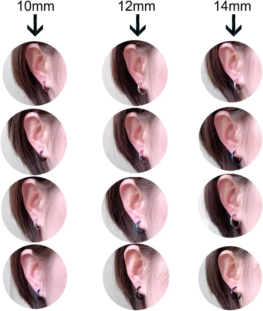 Hypoallergenic Titanium Steel Loop Earrings Set for Men Women Huggie Hoop Cartilage Piercing 18G