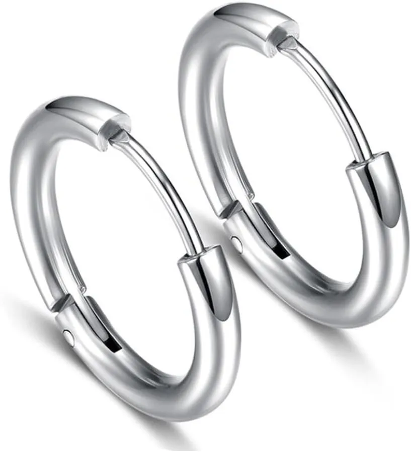 Hypoallergenic Titanium Steel Loop Earrings Set for Men Women Huggie Hoop Cartilage Piercing 18G