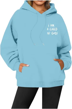 i AM A Child Of F God Graphic Hoodie For Women Long Sleeve Preppy Sweatshirt Y2K Casual Hooded Pullover Tops With Pockets