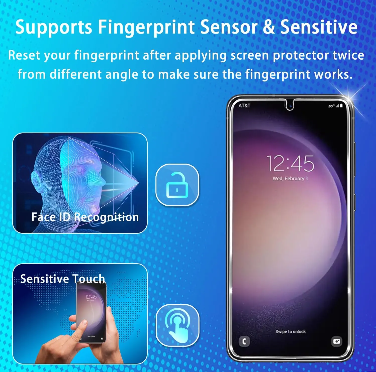 iAnder 3 Pack Glass Screen Protector for Galaxy S23, 3 Pack Camera Lens Protector with Easy Installation Tray, Supports Fingerprint Sensor, HD Retina Clarity, Case Friendly