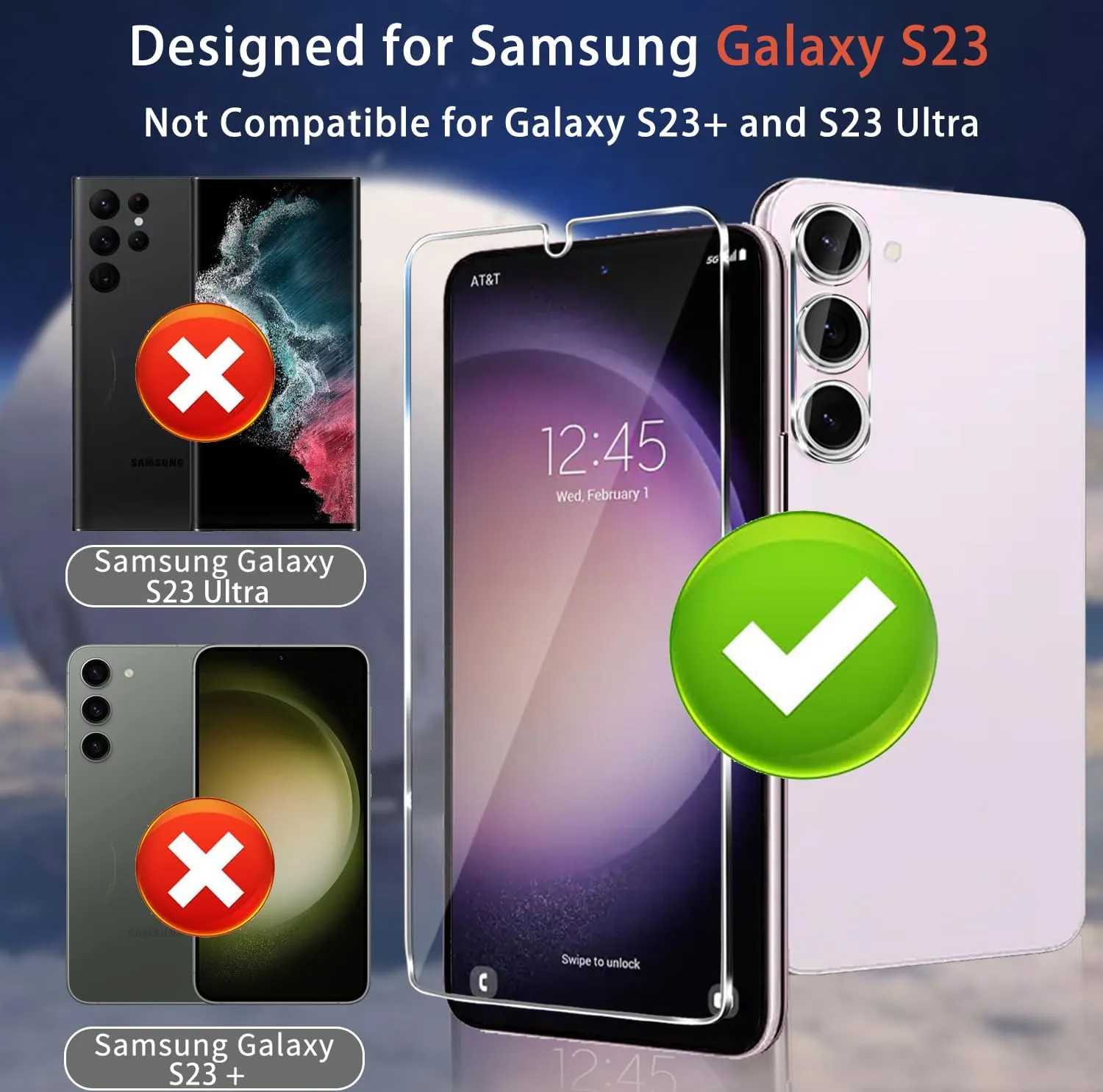 iAnder 3 Pack Glass Screen Protector for Galaxy S23, 3 Pack Camera Lens Protector with Easy Installation Tray, Supports Fingerprint Sensor, HD Retina Clarity, Case Friendly