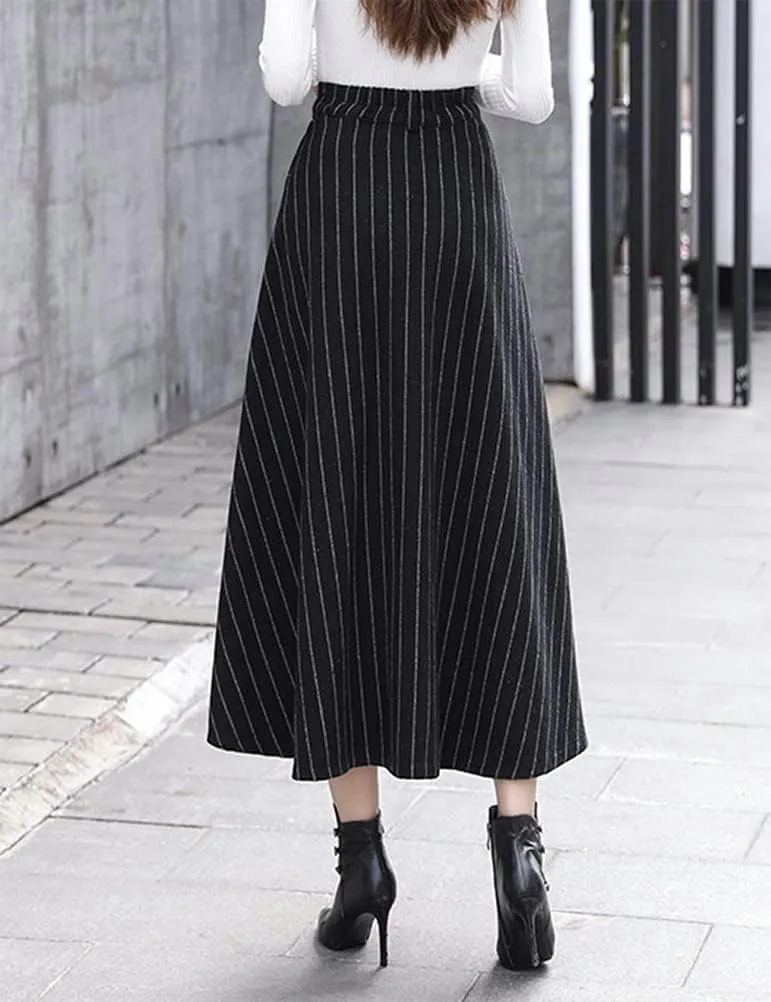 IDEALSANXUN Long Wool Skirts for Womens Fall Winter High Waist Vintage Pleated Skirts