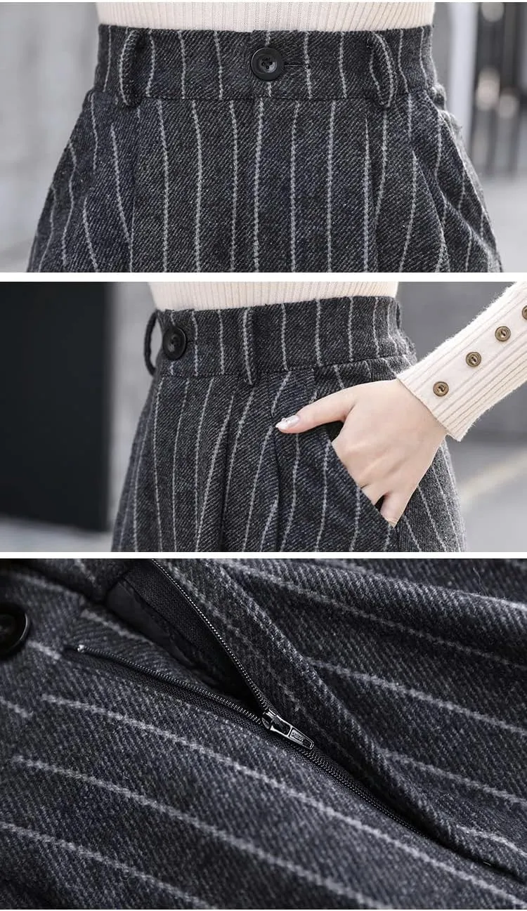IDEALSANXUN Long Wool Skirts for Womens Fall Winter High Waist Vintage Pleated Skirts