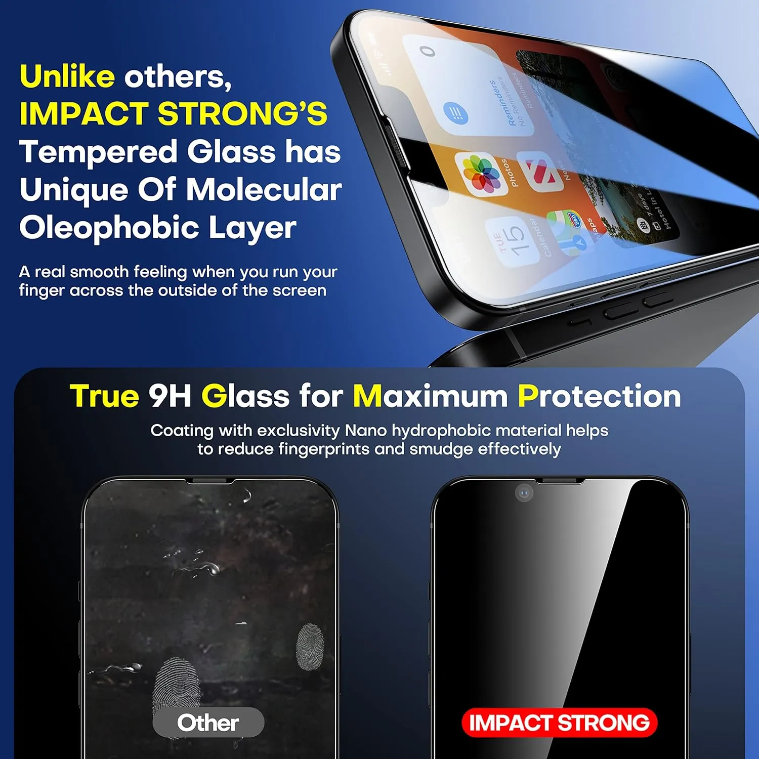 ImpactStrong Privacy Glass Screen Protector for iPhone 16e/iPhone 14/iPhone 13/13 Pro [6.1 Inch] Anti-Scratch Tempered Glass Screen Protectors [Easy Install Kit] [9H Hardness] Case Friendly - 2 Pack