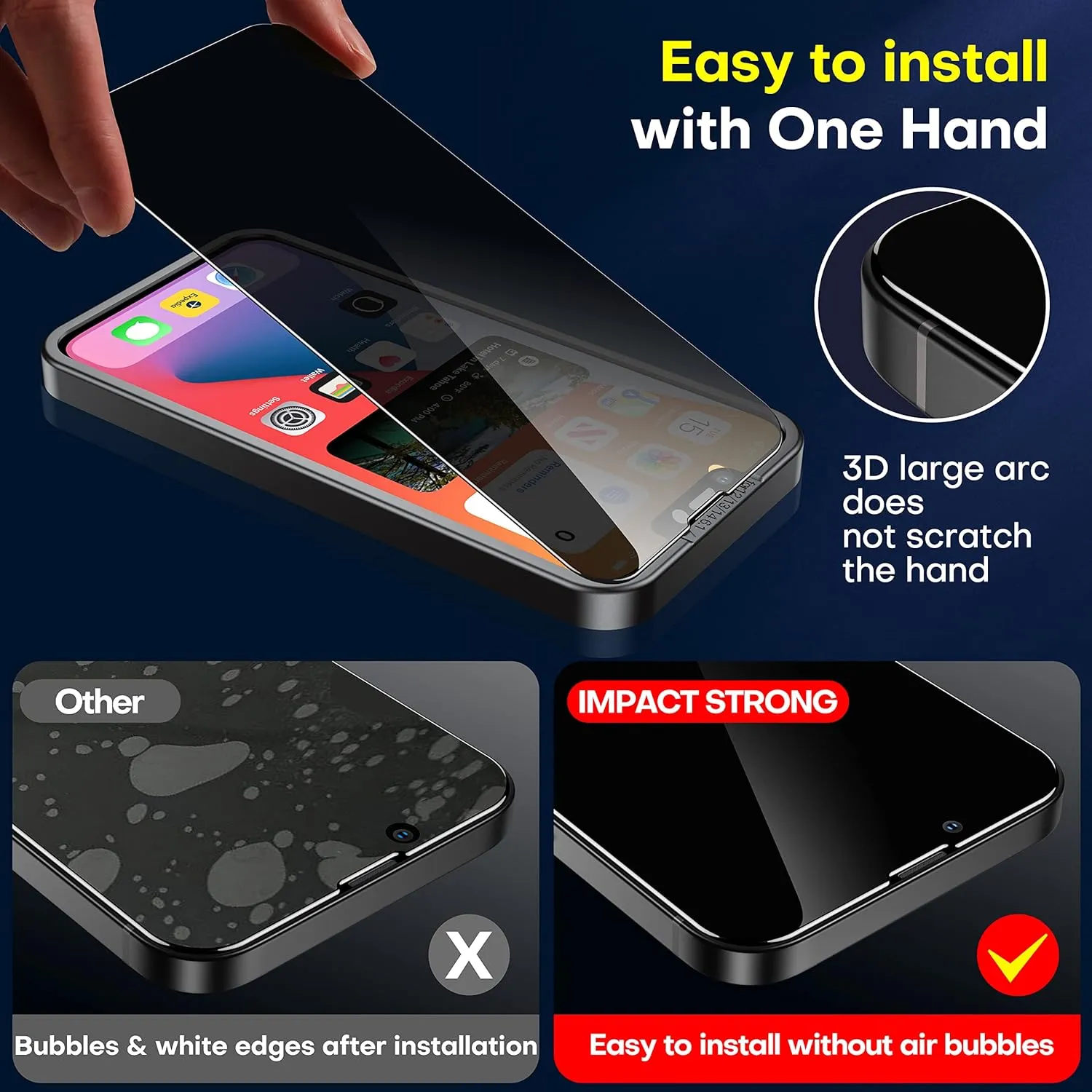 ImpactStrong Privacy Glass Screen Protector for iPhone 16e/iPhone 14/iPhone 13/13 Pro [6.1 Inch] Anti-Scratch Tempered Glass Screen Protectors [Easy Install Kit] [9H Hardness] Case Friendly - 2 Pack