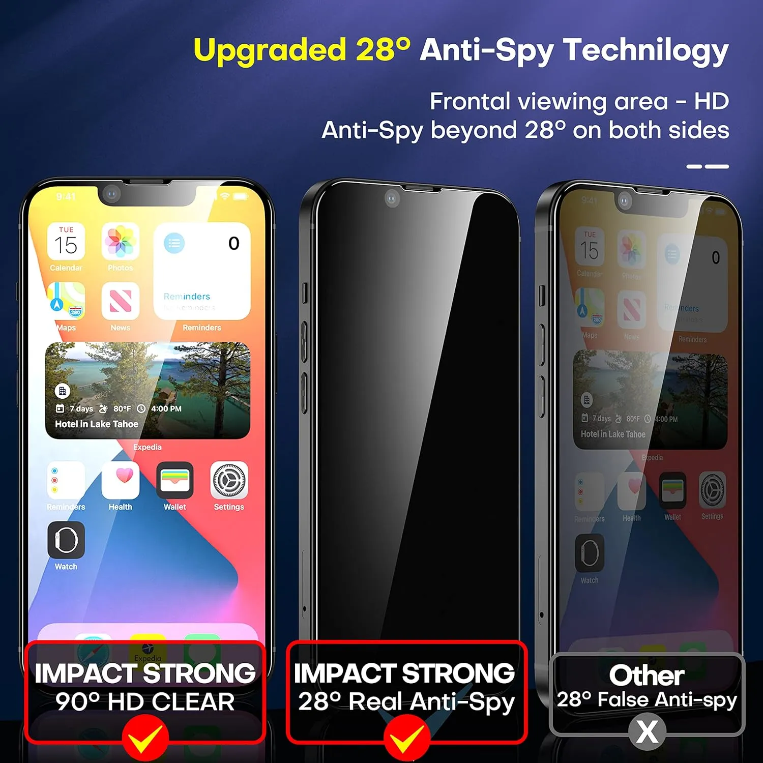 ImpactStrong Privacy Glass Screen Protector for iPhone 16e/iPhone 14/iPhone 13/13 Pro [6.1 Inch] Anti-Scratch Tempered Glass Screen Protectors [Easy Install Kit] [9H Hardness] Case Friendly - 2 Pack