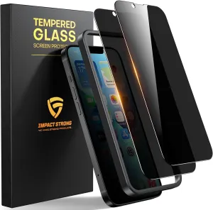 ImpactStrong Privacy Glass Screen Protector for iPhone 16e/iPhone 14/iPhone 13/13 Pro [6.1 Inch] Anti-Scratch Tempered Glass Screen Protectors [Easy Install Kit] [9H Hardness] Case Friendly - 2 Pack