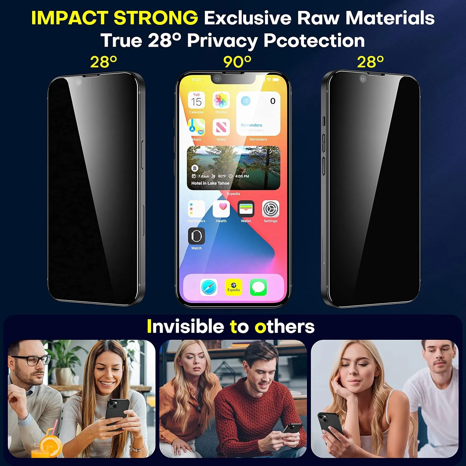 ImpactStrong Privacy Glass Screen Protector for iPhone 16e/iPhone 14/iPhone 13/13 Pro [6.1 Inch] Anti-Scratch Tempered Glass Screen Protectors [Easy Install Kit] [9H Hardness] Case Friendly - 2 Pack