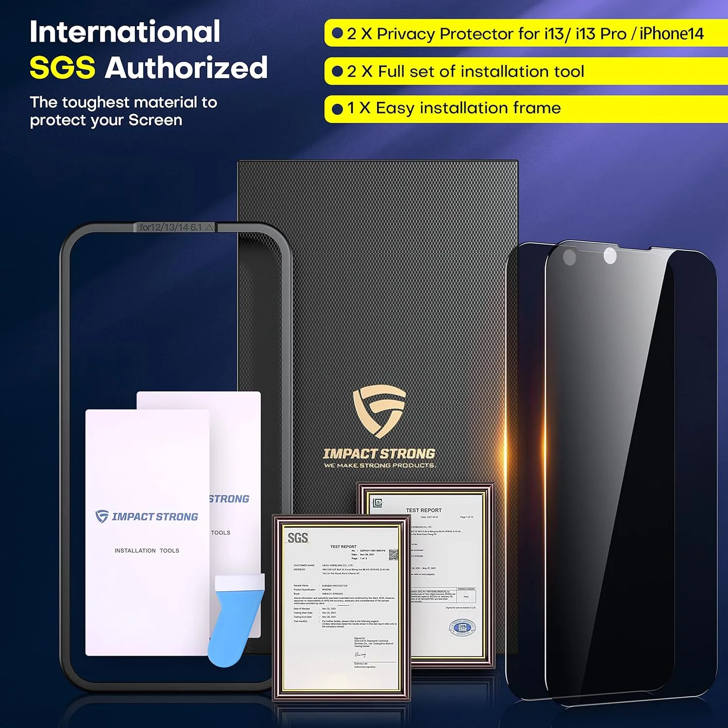 ImpactStrong Privacy Glass Screen Protector for iPhone 16e/iPhone 14/iPhone 13/13 Pro [6.1 Inch] Anti-Scratch Tempered Glass Screen Protectors [Easy Install Kit] [9H Hardness] Case Friendly - 2 Pack