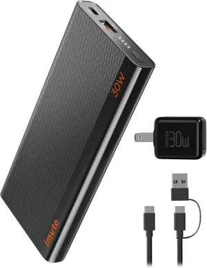 imuto Slim Portable Charger, 30W PPS Bundle Super Fast Charging Power Bank with USB-C PD Power Bank External Battery, Compatible with Samsung Galaxy S23 S22, iPad Pro, iPhone 15/14/13 Pro Max, Pixel