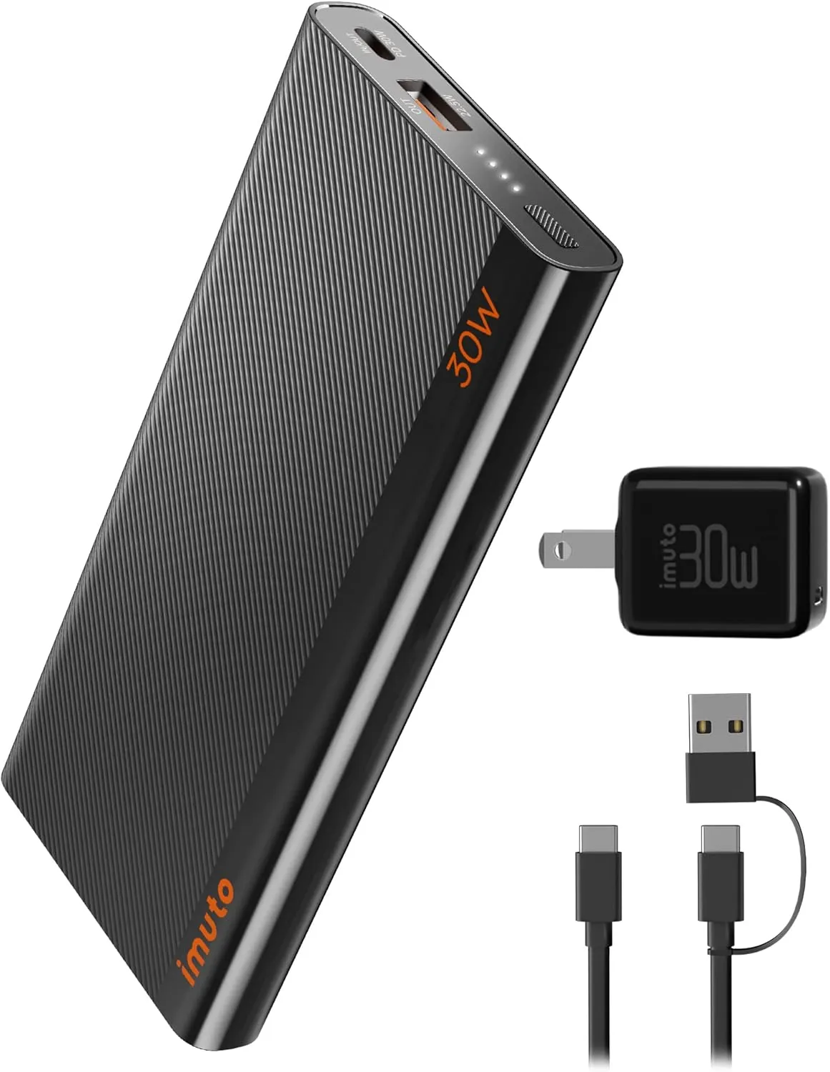 imuto Slim Portable Charger, 30W PPS Bundle Super Fast Charging Power Bank with USB-C PD Power Bank External Battery, Compatible with Samsung Galaxy S23 S22, iPad Pro, iPhone 15/14/13 Pro Max, Pixel