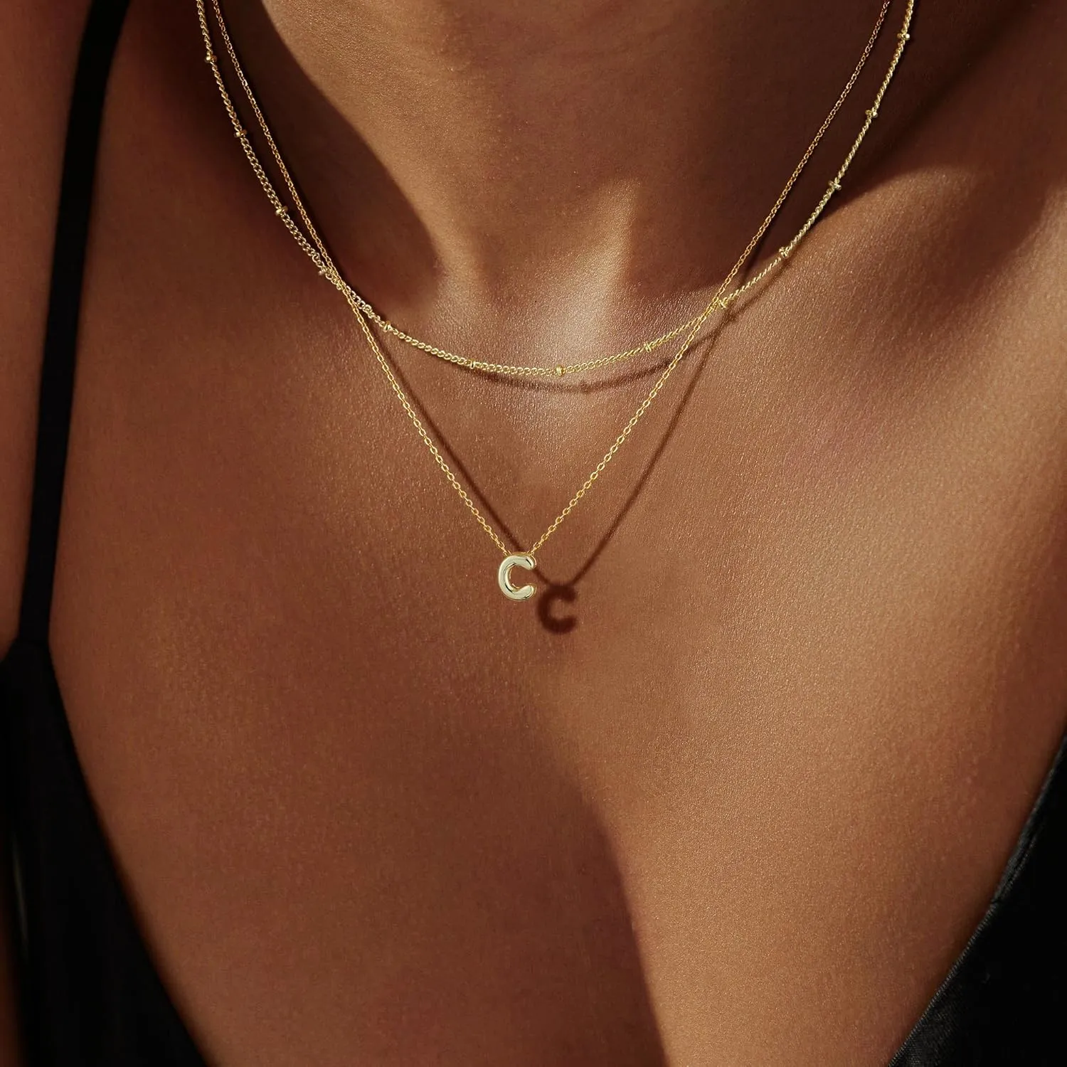 Initial Layered Necklaces for Women, Letter A-Z Pendant Chain,Trendy Bead Necklace