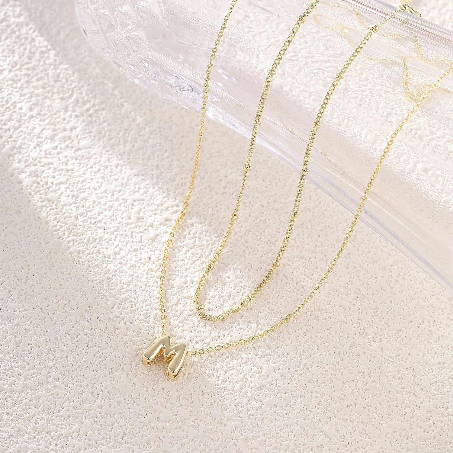 Initial Layered Necklaces for Women, Letter A-Z Pendant Chain,Trendy Bead Necklace