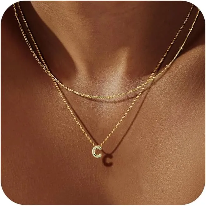 Initial Layered Necklaces for Women, Letter A-Z Pendant Chain,Trendy Bead Necklace