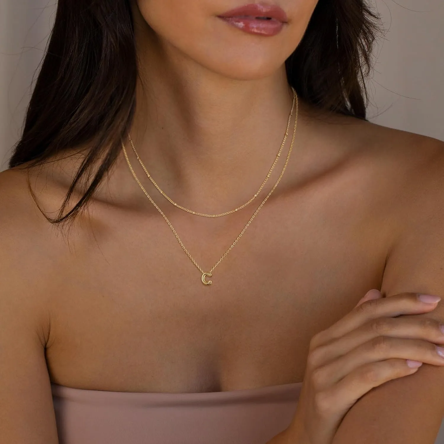 Initial Layered Necklaces for Women, Letter A-Z Pendant Chain,Trendy Bead Necklace