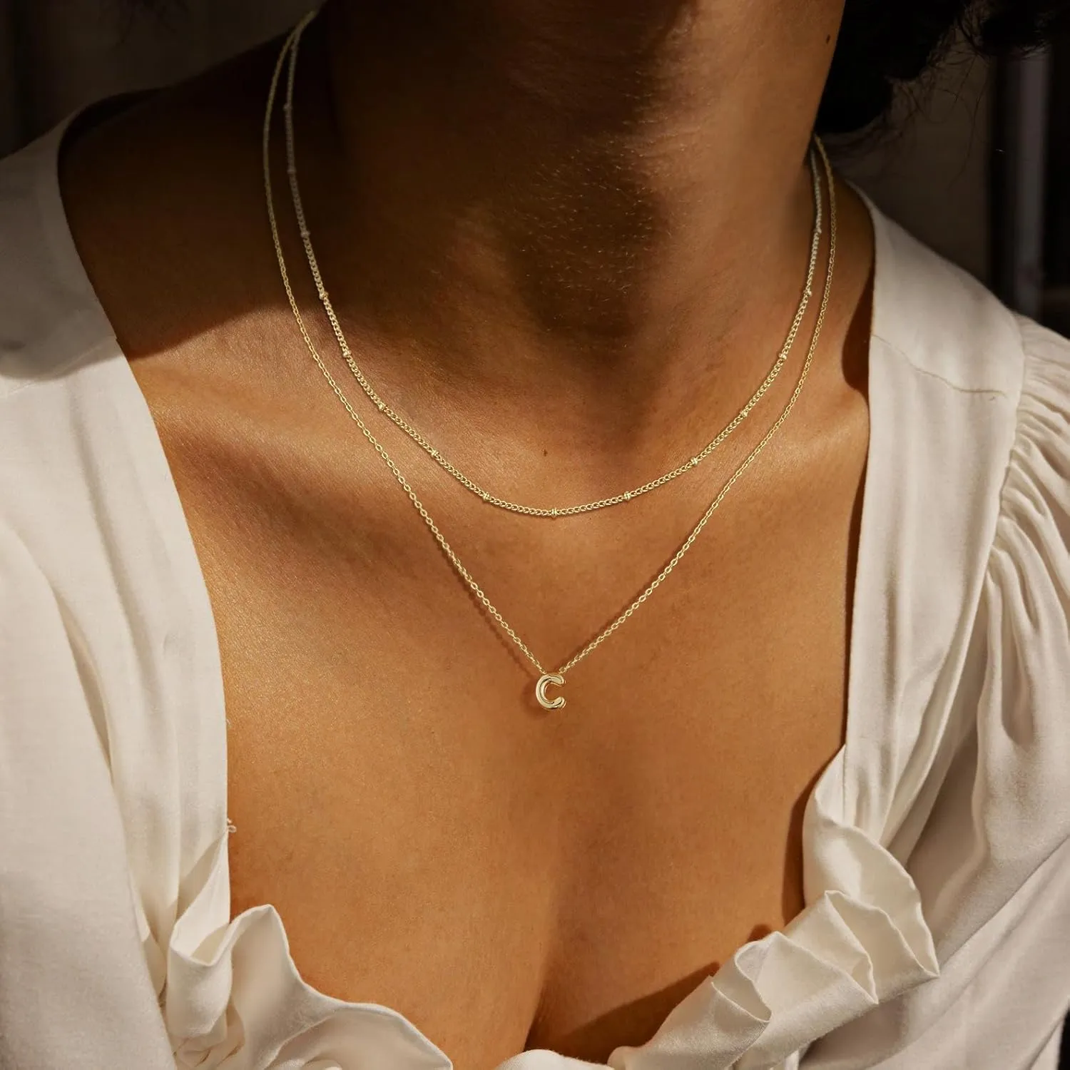 Initial Layered Necklaces for Women, Letter A-Z Pendant Chain,Trendy Bead Necklace