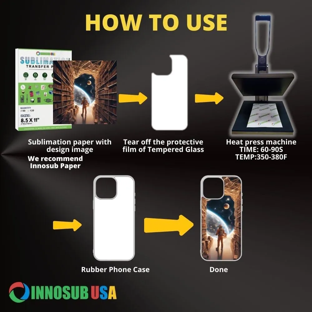 INNOSUB USA Sublimation Phone Cases Set of 5Pcs  Protective Case Compatible with iPhone 15 Pro MAX Includes Tempered Glass Inserts  Cell Phone Case Supports Wireless Charging Black
