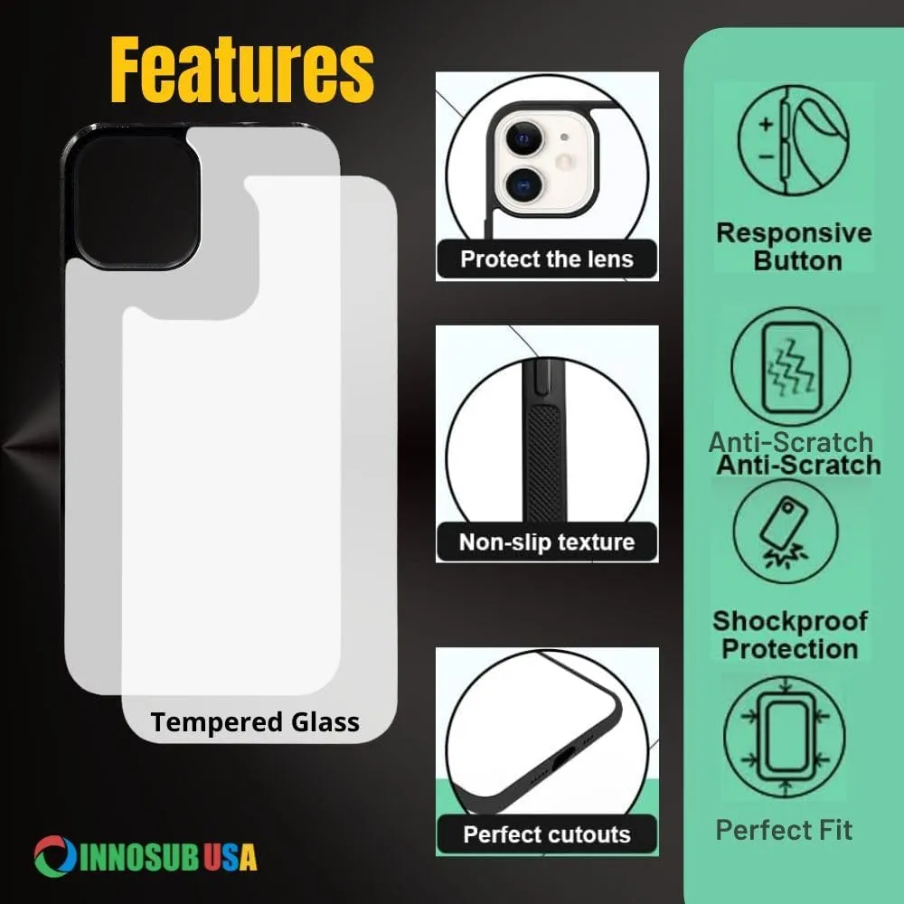 INNOSUB USA Sublimation Phone Cases Set of 5Pcs  Protective Case Compatible with iPhone 15 Pro MAX Includes Tempered Glass Inserts  Cell Phone Case Supports Wireless Charging Black