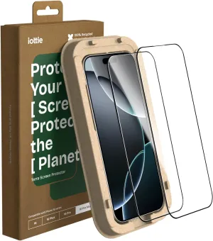 iOttie Terra Screen Protector for iPhone 16 Pro Max with 2 9H Tempered Glass Screen Protectors and Eco-Friendly Reusable Alignment Tray