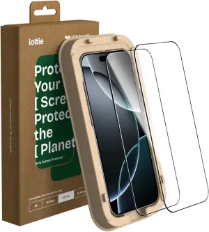 iOttie Terra Screen Protector for iPhone 16 Pro with 2 9H Tempered Glass Screen Protectors and Eco-Friendly Reusable Alignment Tray