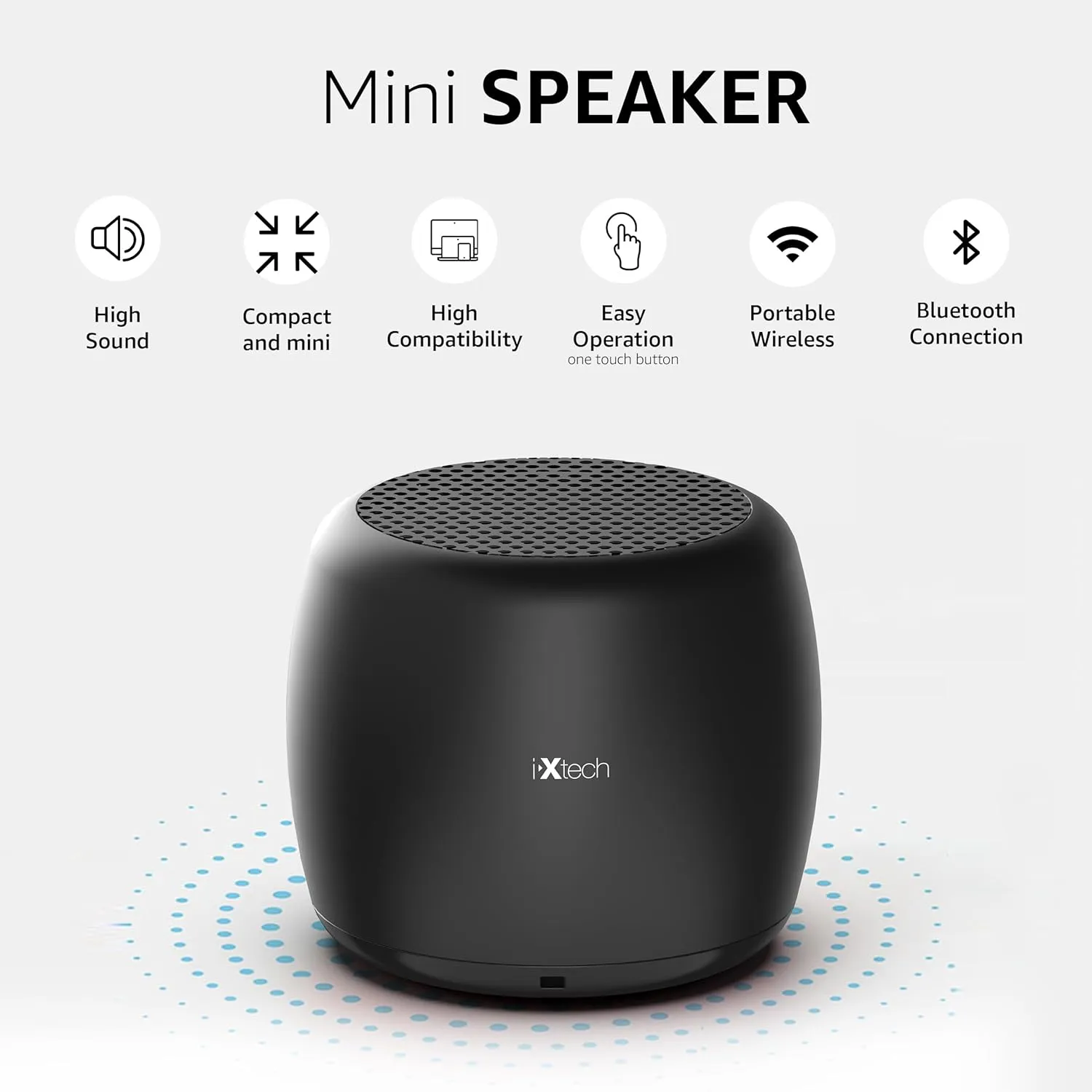 IXTECH Portable Bluetooth Speaker with Remote Shutter and Built-in Microphone - Mini Wireless Travel Speaker for Outdoors