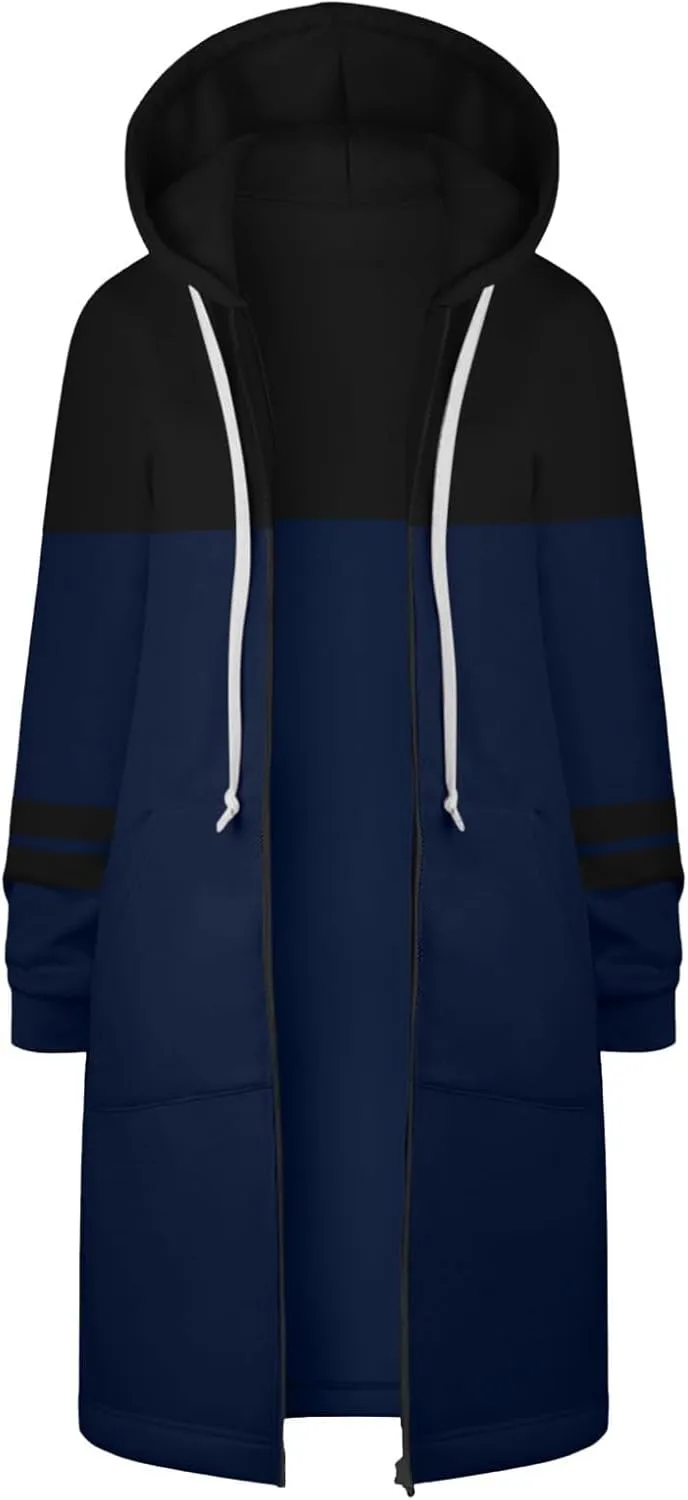 Jackets for Women Zip up Hoodies Y2K Knee Length Hooded Fleece Oversized Sweatshirts with Pockets Fall Outfits 2024