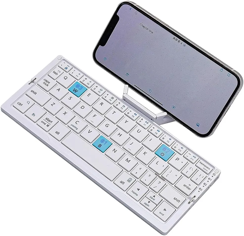 JOMAA Mini Foldable Bluetooth Keyboard Silent, Rechargeable, Aluminum Alloy Housing and Portable Folding Travel Keyboard for Phone ipad Tablet (Silver)