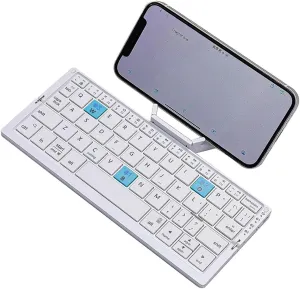 JOMAA Mini Foldable Bluetooth Keyboard Silent, Rechargeable, Aluminum Alloy Housing and Portable Folding Travel Keyboard for Phone ipad Tablet (Silver)