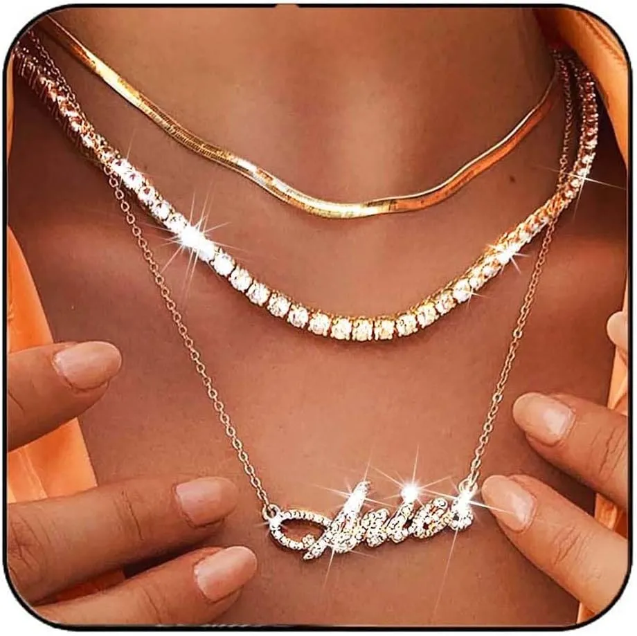 JONKY Aries Rhinestone Necklace Gold Layered Diamond Jewelry for Women