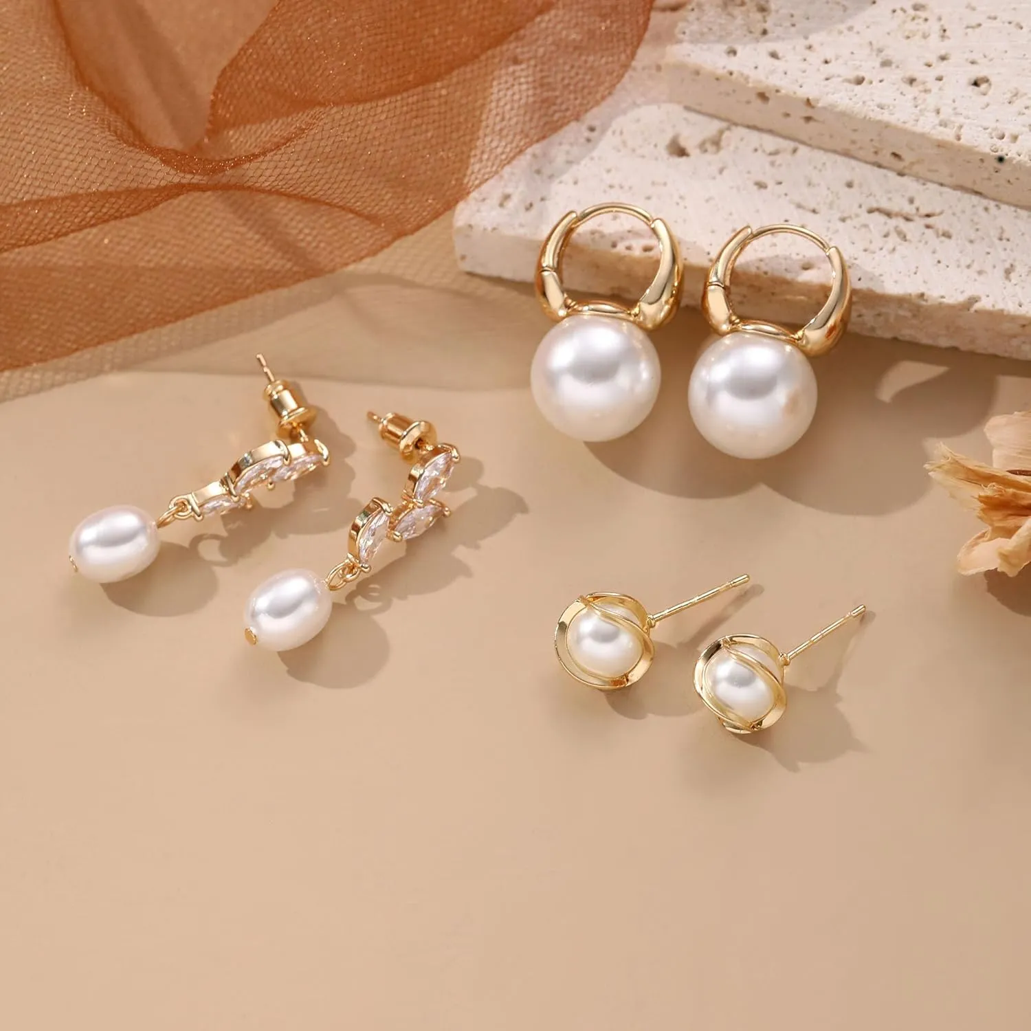 JSJOY Pearl Earrings for Women Stud Earring 14k Gold Hoop Earrings Dangle Fall Earring Jewelry for Women Bride Small Wedding Gifts Wedding Gifts for Her