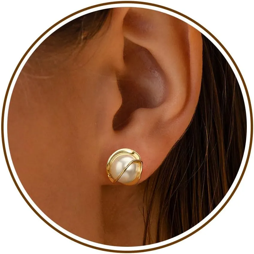 JSJOY Pearl Earrings for Women Stud Earring 14k Gold Hoop Earrings Dangle Fall Earring Jewelry for Women Bride Small Wedding Gifts Wedding Gifts for Her