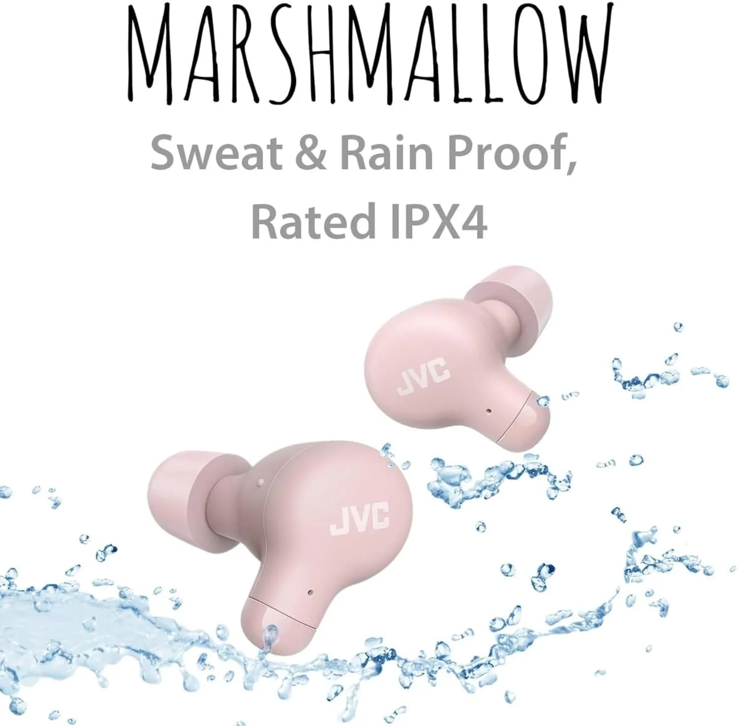 JVC Marshmallow True Wireless Earbuds - Bluetooth 5.3 in-Ear Earbud Headphones for iPhone/Android - IPX4 Water Resistant - 28 Hr Playtime with Compact Charging Case, S/M/L Memory Foam Earpieces, Mic