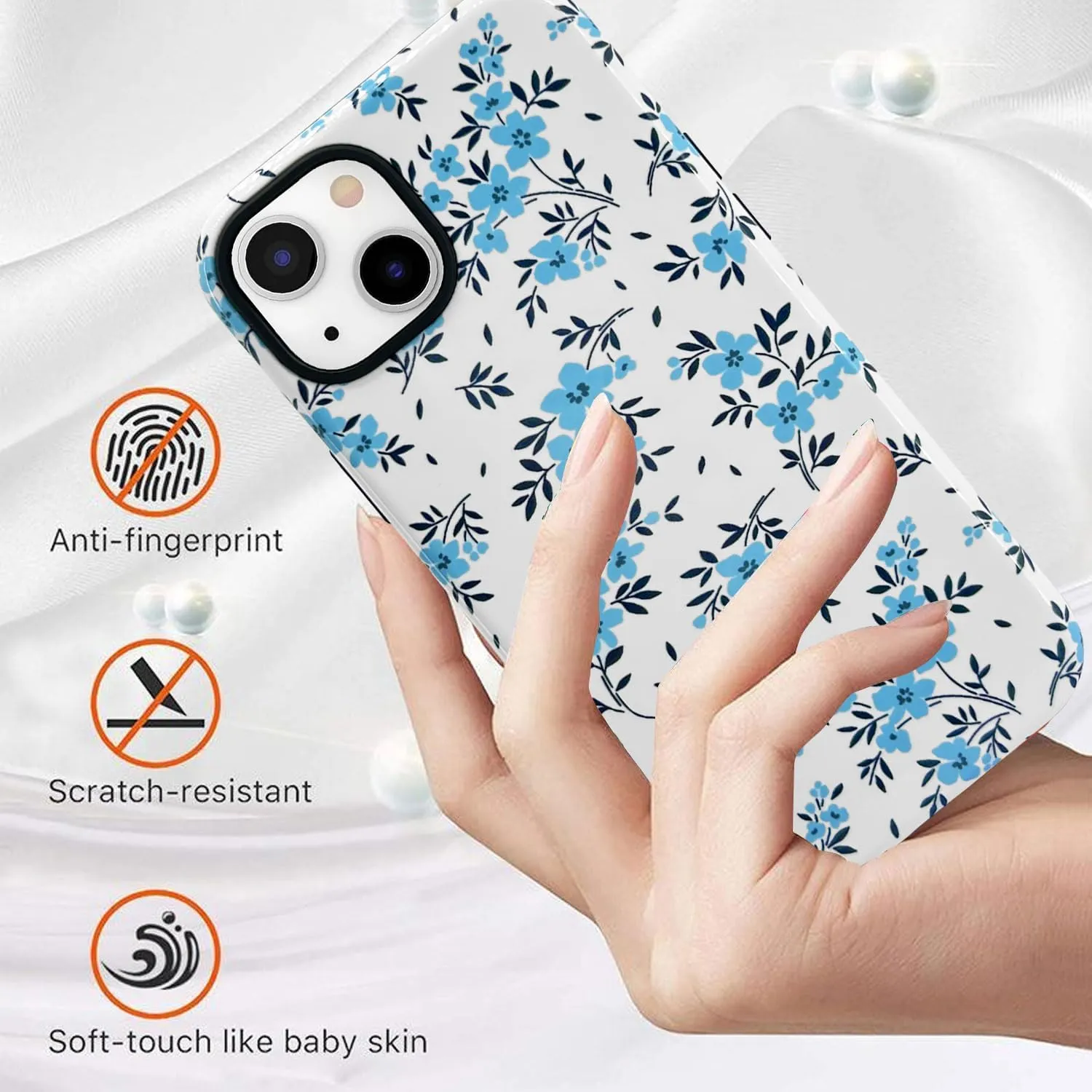 J.west for iPhone 16 Plus Case 6.7" with 2 Pack Tempered Glass Screen Protectors Cute Floral Flowers Hybrid Cover for Girls Women Aesthetic Protective Phone Cases Teal Blue