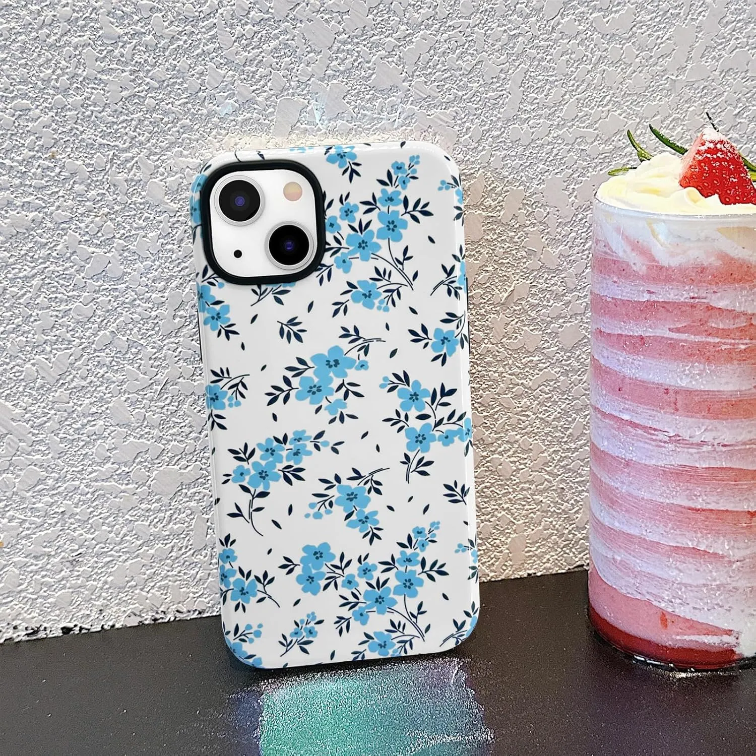 J.west for iPhone 16 Plus Case 6.7" with 2 Pack Tempered Glass Screen Protectors Cute Floral Flowers Hybrid Cover for Girls Women Aesthetic Protective Phone Cases Teal Blue