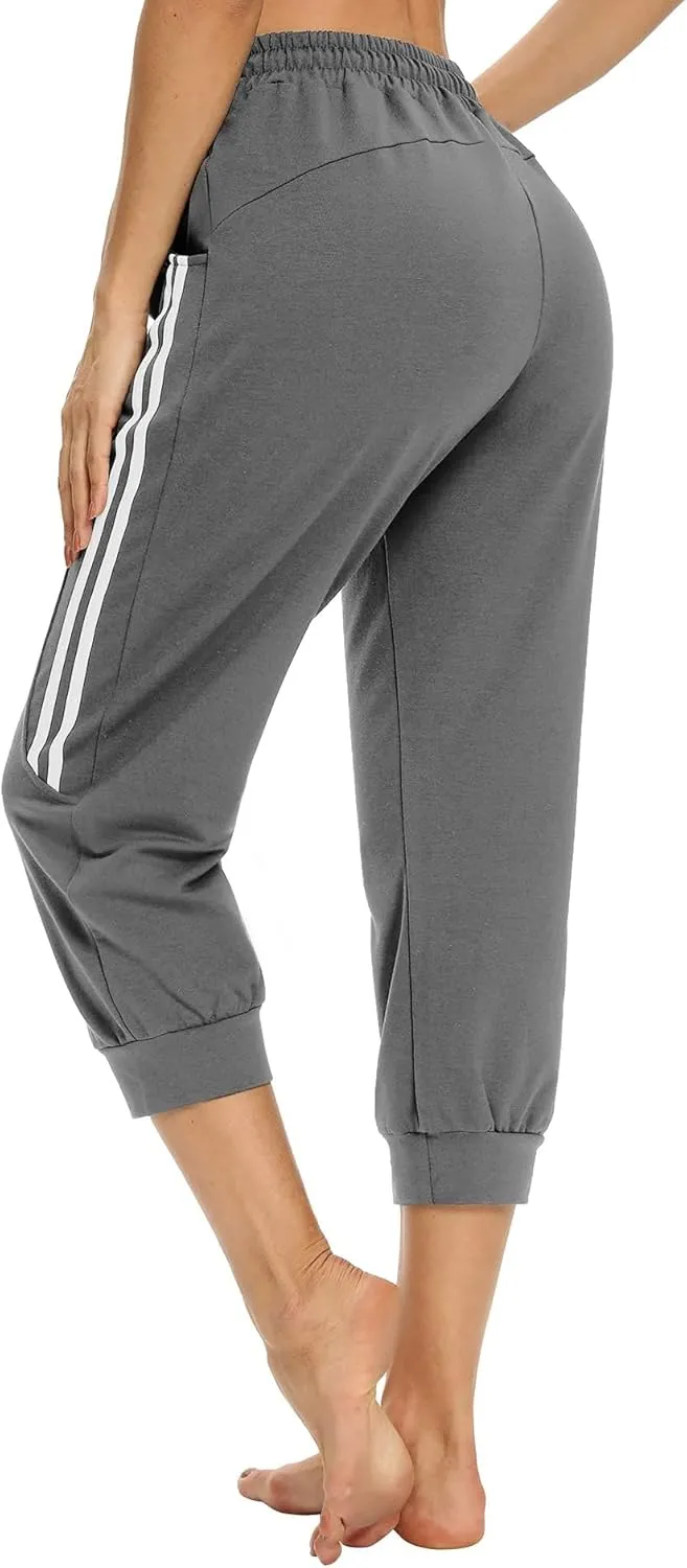 KaiDi Women's Capri Sweatpants - Casual Capri Pants with Pockets, Drawstring Workout Sweatpants for Yoga