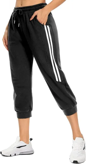 KaiDi Women's Capri Sweatpants - Casual Capri Pants with Pockets, Drawstring Workout Sweatpants for Yoga