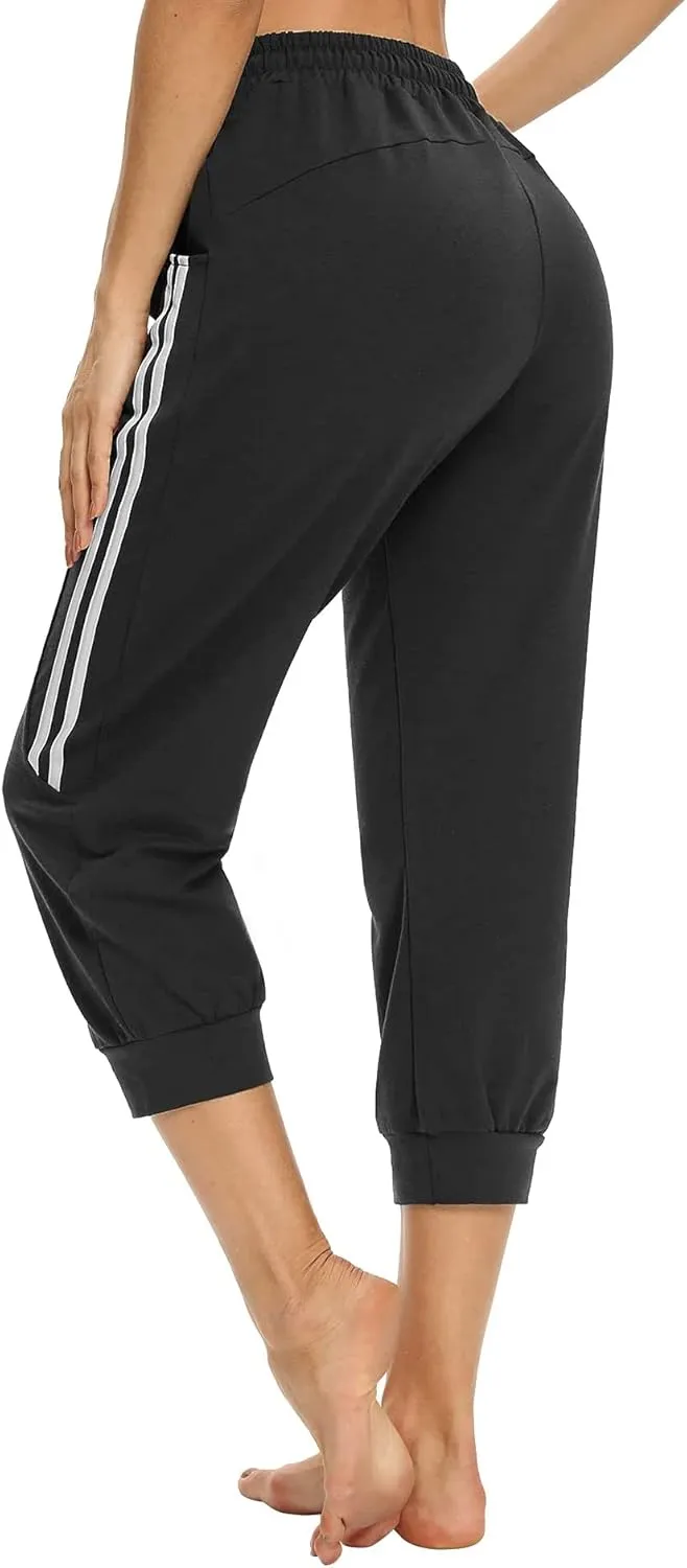 KaiDi Women's Capri Sweatpants - Casual Capri Pants with Pockets, Drawstring Workout Sweatpants for Yoga