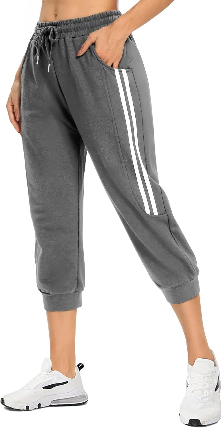 KaiDi Women's Capri Sweatpants - Casual Capri Pants with Pockets, Drawstring Workout Sweatpants for Yoga
