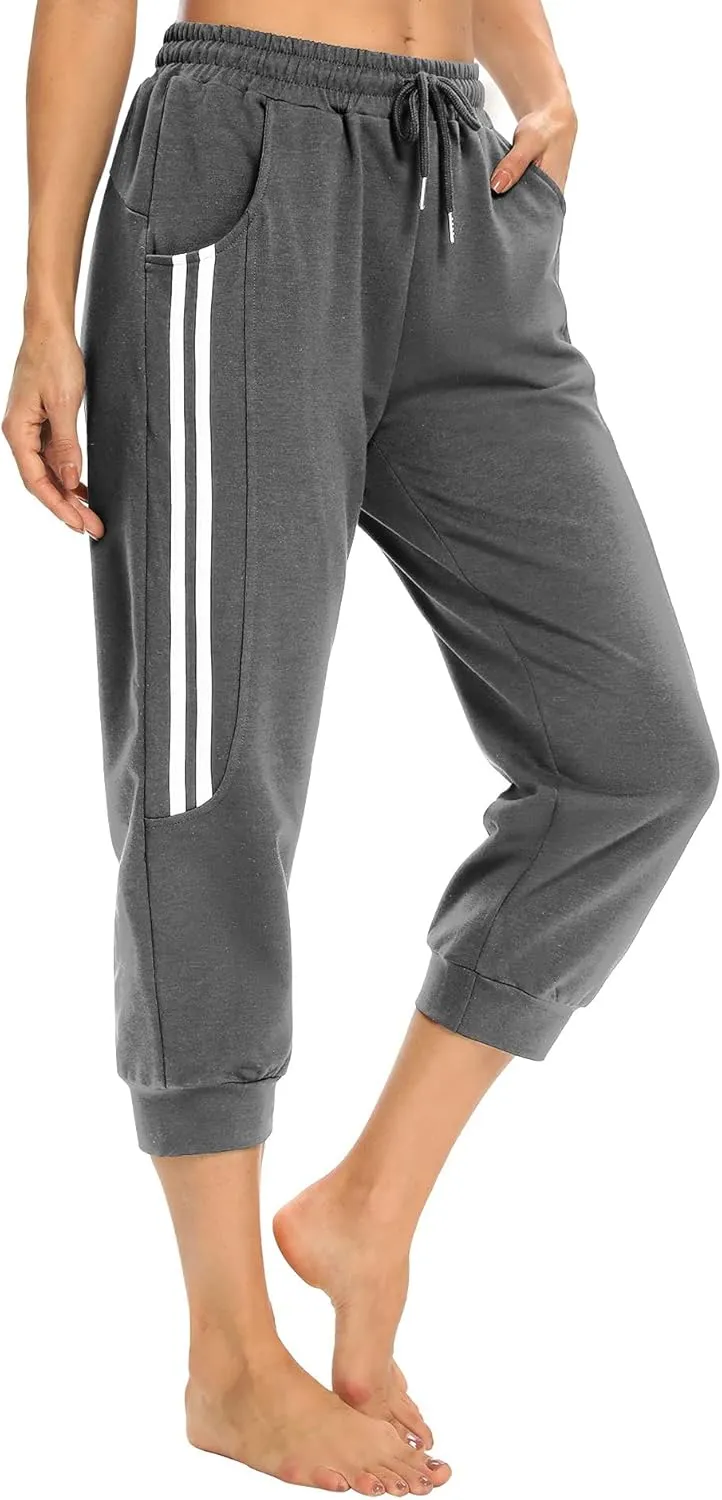KaiDi Women's Capri Sweatpants - Casual Capri Pants with Pockets, Drawstring Workout Sweatpants for Yoga
