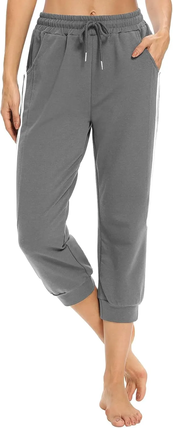 KaiDi Women's Capri Sweatpants - Casual Capri Pants with Pockets, Drawstring Workout Sweatpants for Yoga