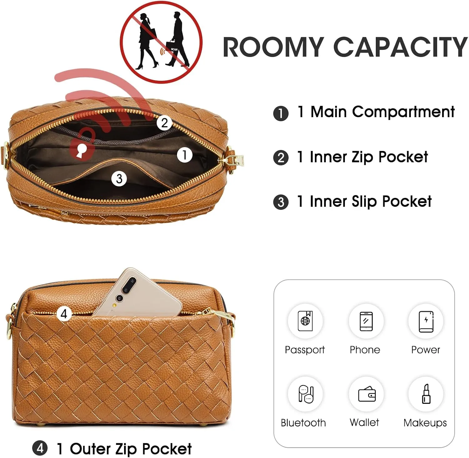 Kattee Woven Bag for Women, Small Soft Genuine Leather Shoulder Purses and Handbags Crossbody