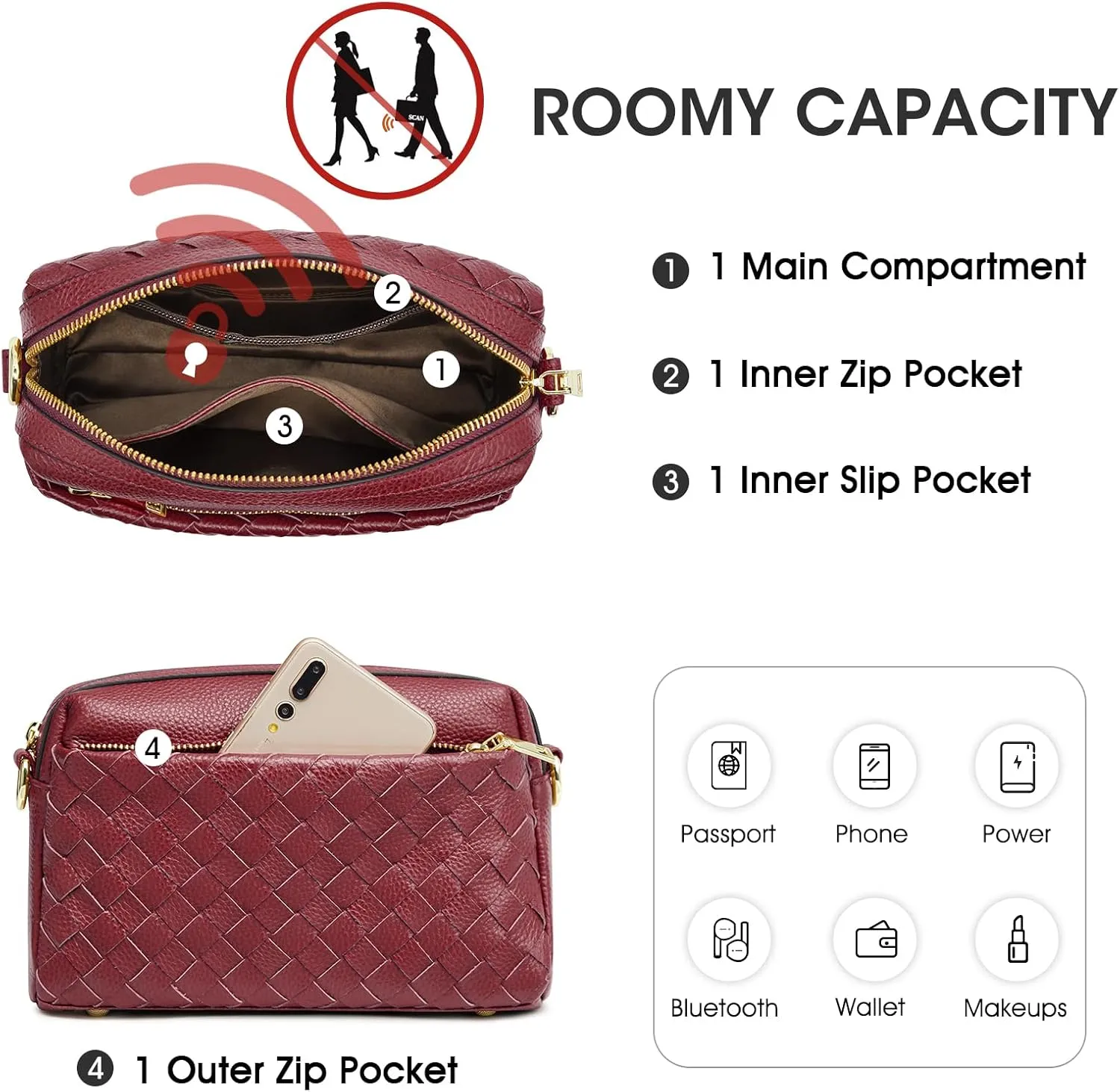 Kattee Woven Bag for Women, Small Soft Genuine Leather Shoulder Purses and Handbags Crossbody