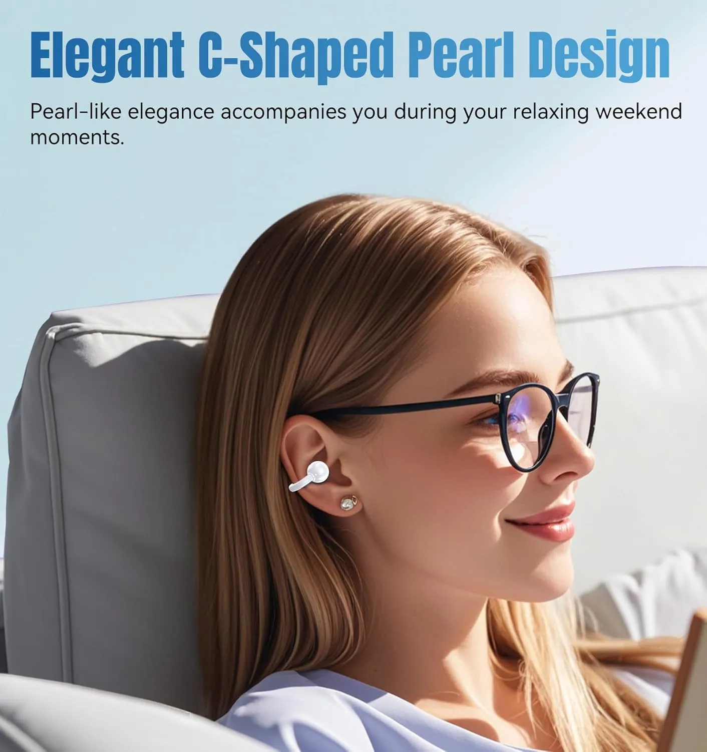 King Lucky Clip-on Earbuds, Open Ear Earbuds Wireless Bluetooth 5.4,Lightweight Open Ear Headphones with C-Shaped Bridge,Slim Hook,50H Battery,Waterproof, for Glasses Wearers and Workouts(Pure White)