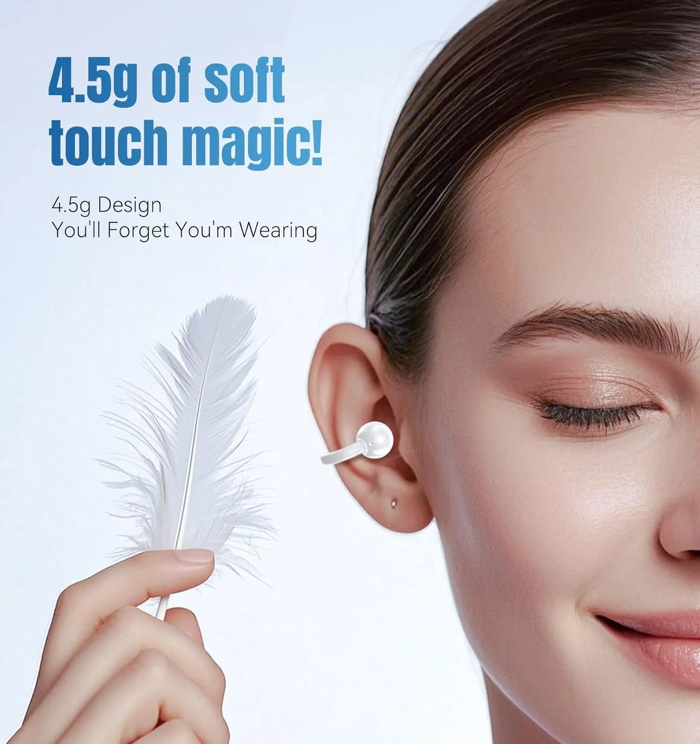 King Lucky Clip-on Earbuds, Open Ear Earbuds Wireless Bluetooth 5.4,Lightweight Open Ear Headphones with C-Shaped Bridge,Slim Hook,50H Battery,Waterproof, for Glasses Wearers and Workouts(Pure White)