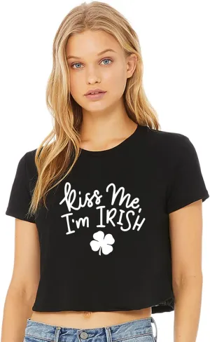Kiss Me Im Irish St. Patricks Day Mid Crop Top Cropped Tee Shirt