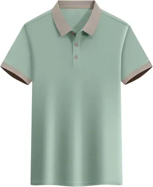 Korean Style Color Block Polo Shirts Mens Slim Fit Golf Tee Tops Summer Short Sleeve Button Collared Athletic Blouse